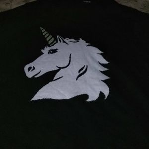 Black long sleeve sweater with unicorn